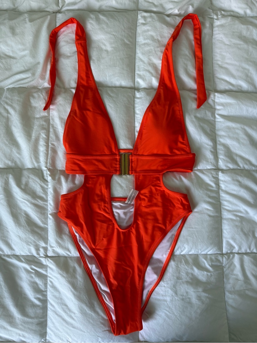 Orange One-Piece Swimsuit with Cutouts and Halter Top